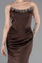 Abendkleid im Meerjungfrau-Stil Lang Satin Dunkelbraun ABU6109