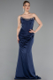 Abendkleid im Meerjungfrau-Stil Lang Satin Marineblau ABU6109