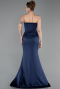 Abendkleid im Meerjungfrau-Stil Lang Satin Marineblau ABU6109