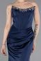 Abendkleid im Meerjungfrau-Stil Lang Satin Marineblau ABU6109