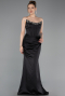 Abendkleid im Meerjungfrau-Stil Lang Satin Schwarz ABU6109