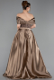 Hellbraun Abendkleid Perlenbesetzt Lang ABU5400