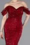 Weinrot Abendkleid Perlenbesetzt Lang ABU5557