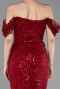 Weinrot Abendkleid Perlenbesetzt Lang ABU5557
