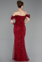 Weinrot Abendkleid Perlenbesetzt Lang ABU5557