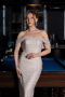 Abendkleid Lang Perlenbesetzt Beige ABU6057