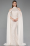 Standesamtkleid Lang Perlenbesetzt Beige ABU6117