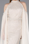Standesamtkleid Lang Perlenbesetzt Beige ABU6117