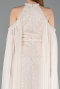 Standesamtkleid Lang Perlenbesetzt Beige ABU6117