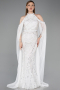 Standesamtkleid Lang Perlenbesetzt Weiß ABU6117