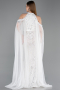 Standesamtkleid Lang Perlenbesetzt Weiß ABU6117