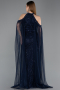 Standesamtkleid Lang Perlenbesetzt Marineblau ABU6117
