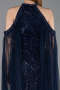 Standesamtkleid Lang Perlenbesetzt Marineblau ABU6117