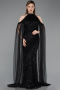Standesamtkleid Lang Perlenbesetzt Schwarz ABU6117