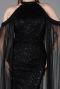 Standesamtkleid Lang Perlenbesetzt Schwarz ABU6117