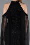 Standesamtkleid Lang Perlenbesetzt Schwarz ABU6117