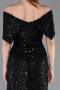 Abschlusskleid Lang Spitze Schwarz ABU6119