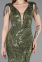 Khaki Abendkleid Perlenbesetzt Lang ABU5637