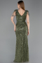 Khaki Abendkleid Perlenbesetzt Lang ABU5637