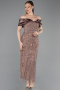 Hellbraun Partykleid Perlenbesetzt Midi ABK2453