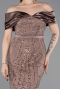 Hellbraun Partykleid Perlenbesetzt Midi ABK2453