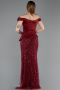 Weinrot Abendkleid Perlenbesetzt Lang ABU5616