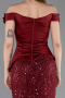 Weinrot Abendkleid Perlenbesetzt Lang ABU5616