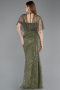 Khaki Abendkleid Perlenbesetzt Lang ABU5718