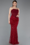 Weinrot Abendkleid Perlenbesetzt Lang ABU5922
