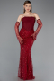 Weinrot Abendkleid Perlenbesetzt Lang ABU5922