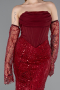 Weinrot Abendkleid Perlenbesetzt Lang ABU5922