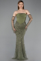 Khaki Abendkleid Perlenbesetzt Lang ABU5922