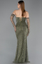 Khaki Abendkleid Perlenbesetzt Lang ABU5922
