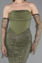 Khaki Abendkleid Perlenbesetzt Lang ABU5922
