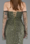 Khaki Abendkleid Perlenbesetzt Lang ABU5922