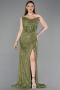 Khaki Abendkleid Spitze Lang ABU5771