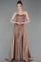 Standesamtkleid Lang Perlenbesetzt Cappuccino ABU6125