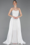 Standesamtkleid Lang Perlenbesetzt Weiß ABU6125