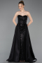 Standesamtkleid Lang Perlenbesetzt Schwarz ABU6125