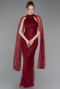 Abendkleid Lang Perlenbesetzt Weinrot ABU6154