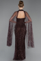 Abendkleid Lang Perlenbesetzt Braun ABU6154