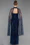 Abendkleid Lang Perlenbesetzt Marineblau ABU6154