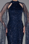 Abendkleid Lang Perlenbesetzt Marineblau ABU6154