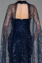Abendkleid Lang Perlenbesetzt Marineblau ABU6154