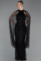 Abendkleid Lang Perlenbesetzt Schwarz ABU6154