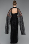 Abendkleid Lang Perlenbesetzt Schwarz ABU6154