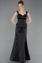 Abendkleid im Meerjungfrau-Stil Lang Satin Schwarz ABU6155