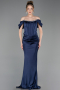 Abendkleid im Meerjungfrau-Stil Lang Satin Marineblau ABU6090