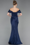 Abendkleid im Meerjungfrau-Stil Lang Satin Marineblau ABU6090
