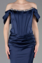 Abendkleid im Meerjungfrau-Stil Lang Satin Marineblau ABU6090